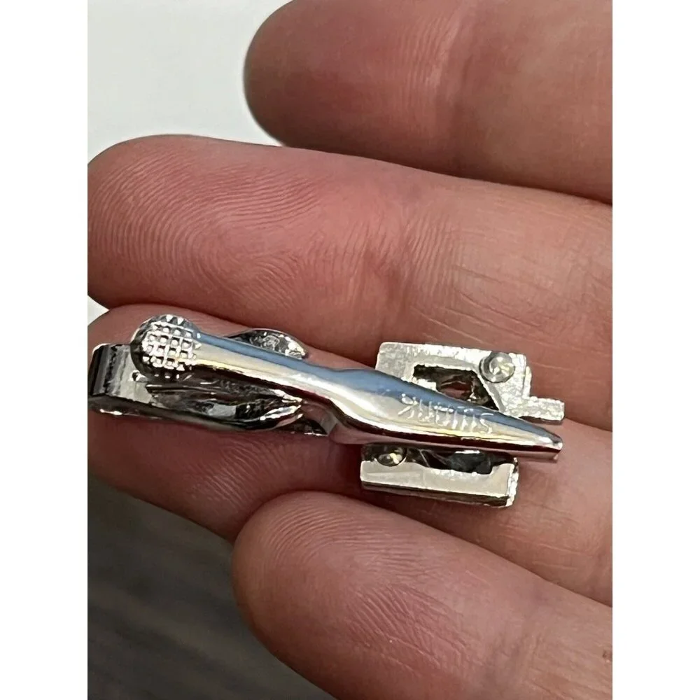 Vintage Swank Silver Fish Cuff Links And Matching Tie Clip Bar